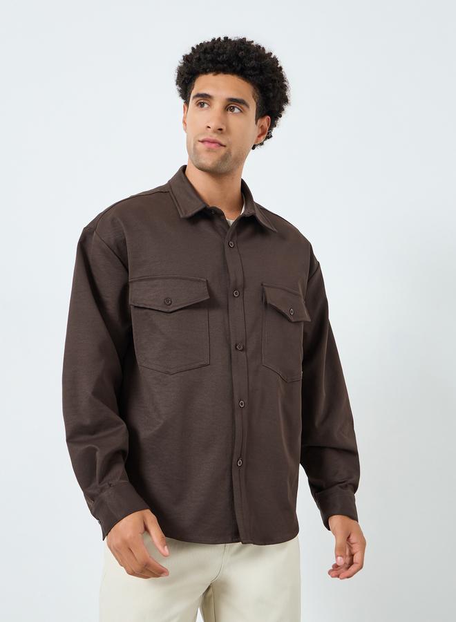 Styli Men Brown Embroidered Oversized Shirt - Image 3